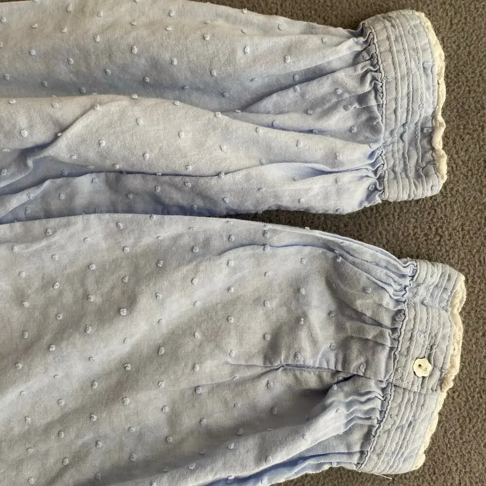 Eileen West Swiss Dot Button Down Cotton Nightgown Womens S Blue Pockets Cottage